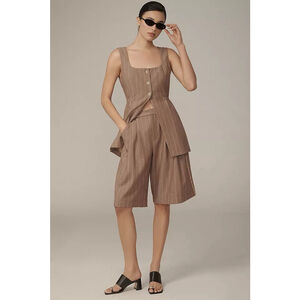 Anthropologie Pinstripe Oversized Pleated Trouser Shorts NWT Size 6 Fringe Boho